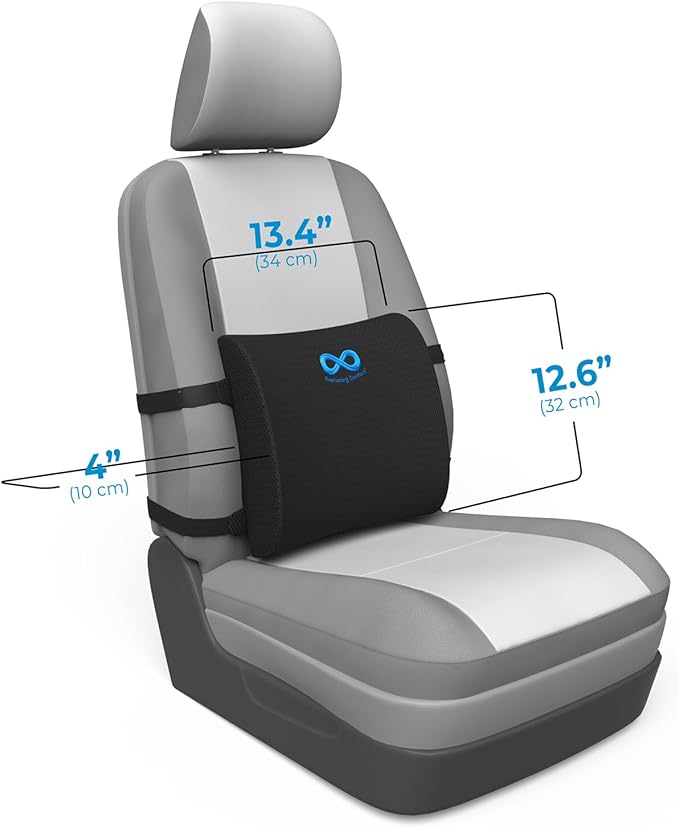 Everlasting Comfort Lumbar Support Cushion for Car Seat - Memory Foam Back Cover for Car - Lumbar Support Promotes Better Posture, Back Pain Relief - Ideal for Driving