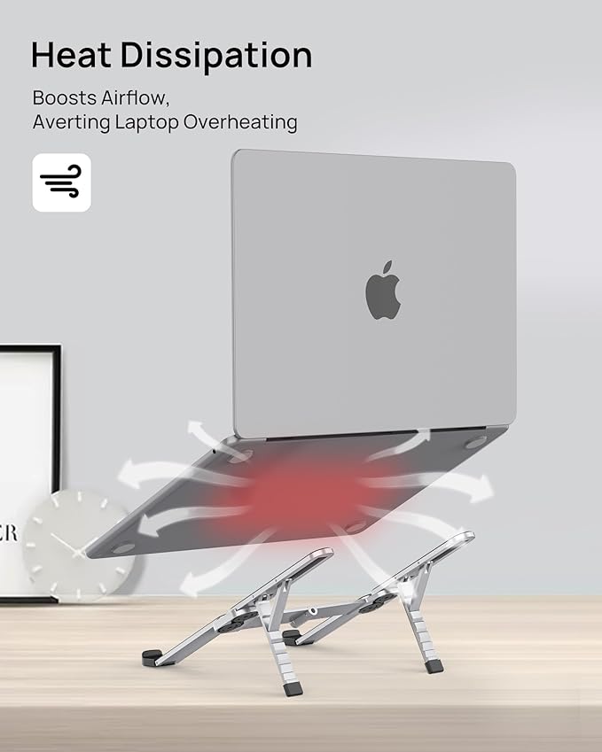 【Innovative & Ultra Compact】SODI Foldable Laptop Stand for Desk, Lightweight Portable Tablet Holder for Business Travel, Cafe, 6 Level Height Adjust Computer Holder for MacBook, Tablet 10-16", Silver