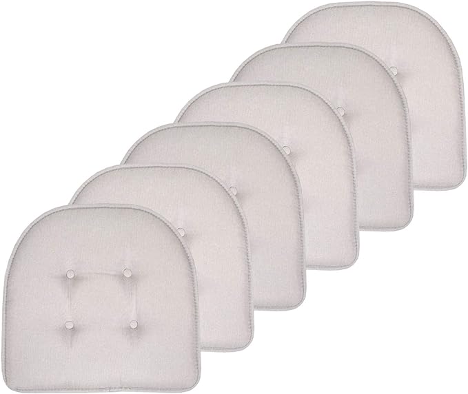 Sweet Home Collection Chair Cushion Memory Foam Pads Tufted Slip Non Skid Rubber Back U-Shaped 17" x 16" Seat Cover, 6 Count (Pack of 1), Light Gray