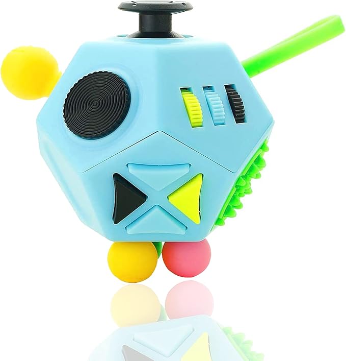 PAPOLGO Fidget Toys,ADHD Fidget Toys,Autism Fidget Toy,12 Side Cube Toys Stress Relief,Anti Anxiety,Focus,Boredom for Kids and Adults (Blue / B3)