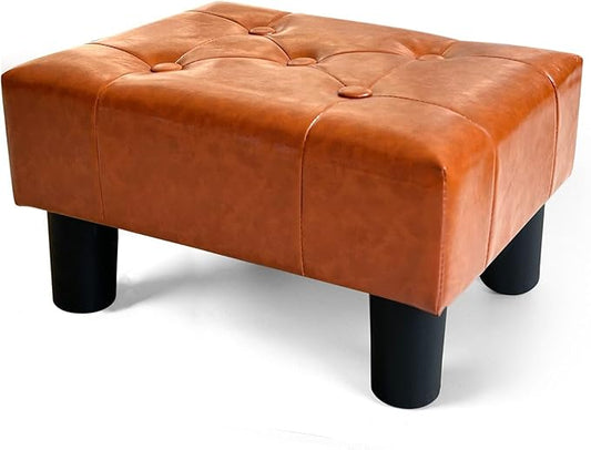 BRIAN & DANY Small Foot Stool, Leather Foot Stools with Legs, Stable Small Footstool for Living Room, Light Brown