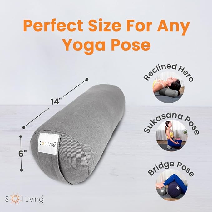 Sol Living Yoga Bolster Pillow for Restorative Meditation - 100% Cotton Cylindrical Cushion with Washable Cover for Balance Support in Asana Poses