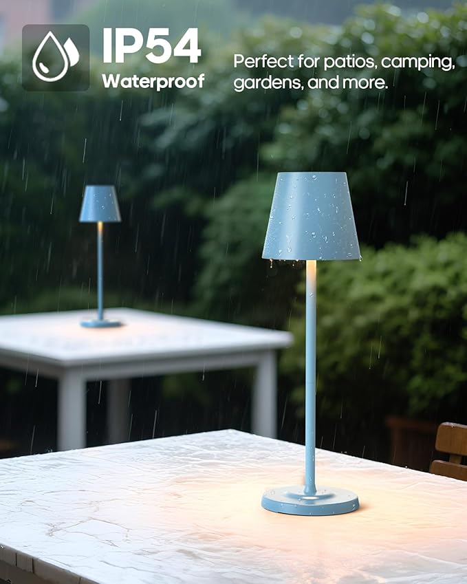LED Cordless Table Lamp Rechargeable, 3-Height Adjustable, 5500mAh Battery Operated Lamp, 3-Color Dimming Touch Lamp, Portable Lamp for Dining, Bedroom,Camping, Outdoor, Indoor(Blue 2 Pcs)