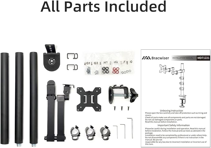 Bracwiser Monitor Mount - Single Fully Adjustable Arm Fits 13-32 inch Screen (MD71221)