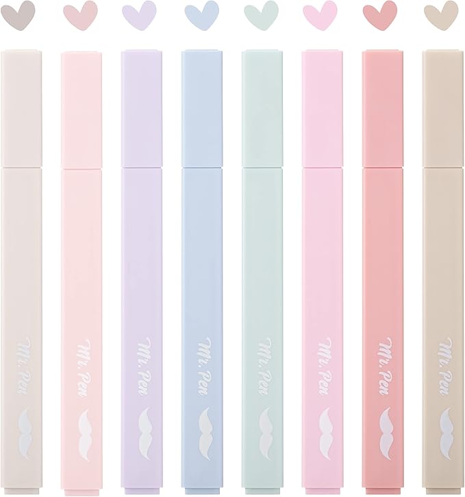 Mr. Pen- Aesthetic Highlighters, 8 Pcs, Chisel Tip, Muted Pastel Color, No Bleed Bible Highlighter Pastel, Highlighters Assorted Colors, Highlighter Set