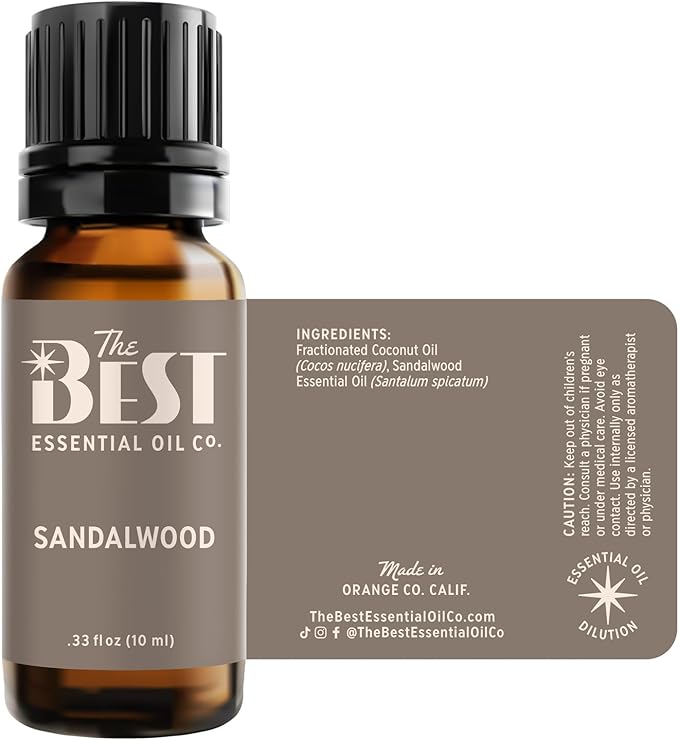 The Best Sandalwood Essential Oil- Premium Grade- Diluted in Fractionated Coconut Oil for Aromatherapy, Spa, Massage- 10 ml (.33 fl oz)