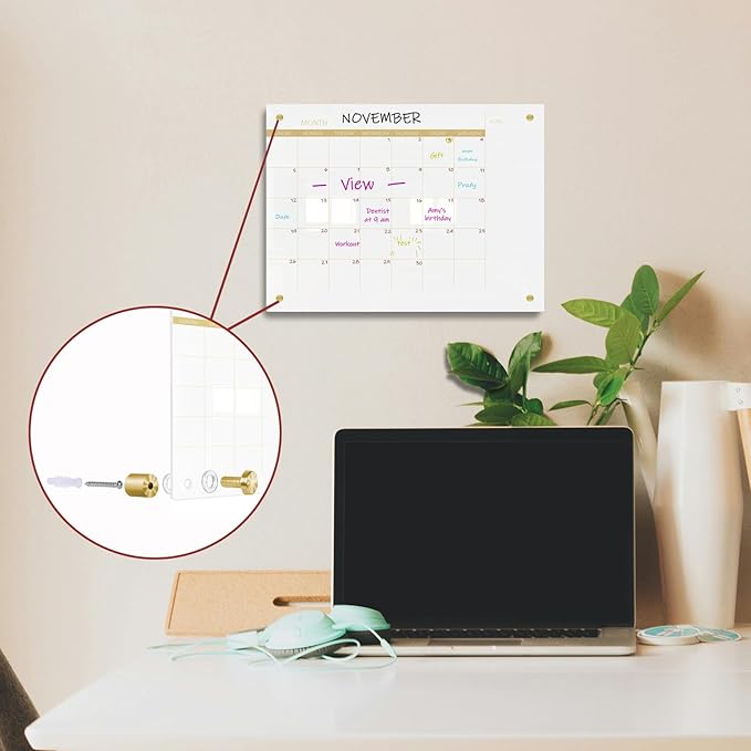 Glass Dry Erase Calendar Whiteboard for Walll, Small Monthly Calendar Glass White Board, 11.8"x15.7", Planner Board for Home, Office, School（ Monthly-WH-3040）