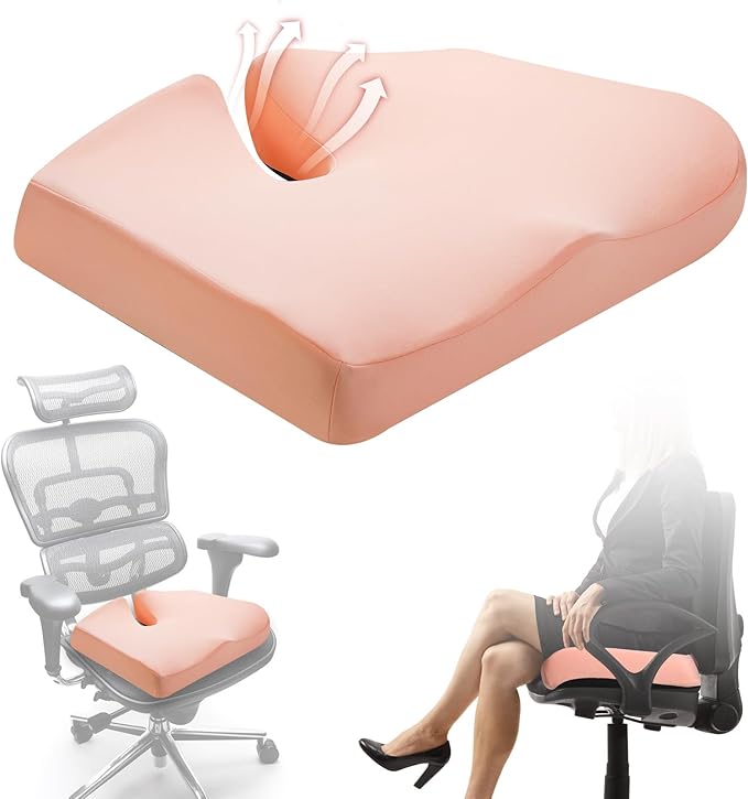 REDOFF®Extra Large Memory Seat Cushion 21.5 * 17.7 * 4inches– Cushion Pillow for Back Support Non-Slip Seat Pad for Office Desk, Car Seat, Wheelchair, Sciatica (Pink)