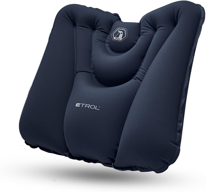 Press-to-Inflate Lumbar Support Pillow for Airplane, Car, Office Chair & Travel, Ergonomic Inflatable Back Cushion for Lower Back Pain Relief, Improve Posture & Portable Comfort, Easy to Carry - Blue