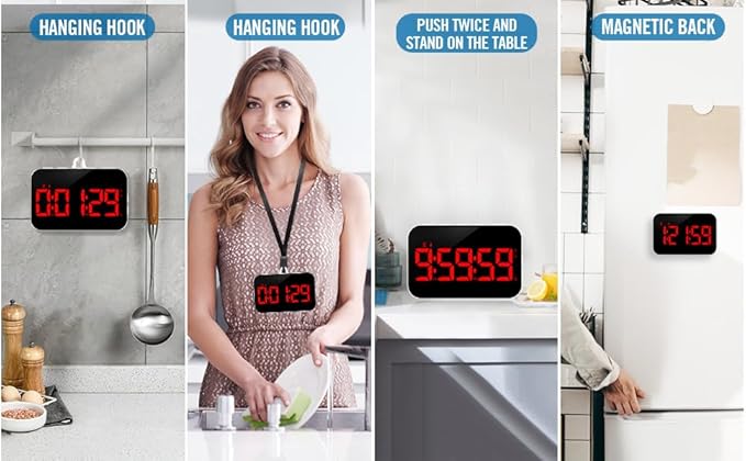 KMMKGGKitchen Timer（1.5" Number） Large Digital Magnetic Timer, Rechargeabilit, Countdown and Countup, 3 Brightness Display, 3 Volume Levels and Vibration Mode, for Cook, Adults Study Teaching(RED)