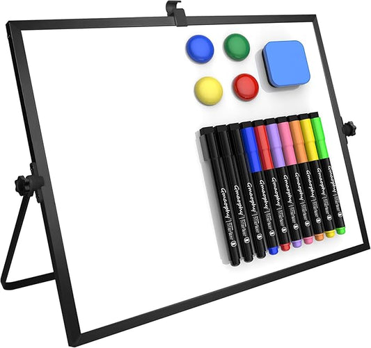 Dry Erase White Board, 16 x12 Inch Magnetic Whiteboard with Stand, Portable Double-Sided White Board Easel with 10 Markers 4 Magnets 1 Eraser, Desktop Dry Erase Board for Work School Memo to Do List