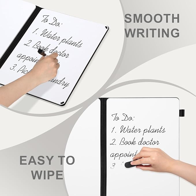 AGM Portable White Board Dry Erase Notebook, 12" x 9" Double Sided Folding Whiteboards with 3 Pens, Small Travel Dry Erase Board Skin-Friendly Material for Study, Meeting, Planning, Tuscan