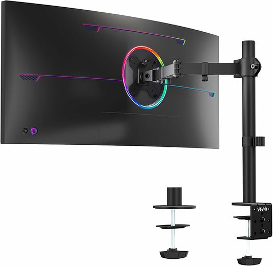 VIVO Single 13 to 38 inch Ultrawide Monitor Arm Desk Mount, Regular Screens up to 32 inches, 22 lbs capacity, Fully Adjustable Stand with C-Clamp and Grommet Base, Black, STAND-V001