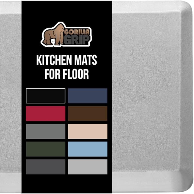 GORILLA GRIP Comfortable Cushioned Kitchen Mats for Floor, Waterproof and Stain Resistant Soft Top, 3/4 Inch Thick Ergonomic Standing Desk Anti Fatigue Mat, Foam Supports Feet, 17x24, Light Gray