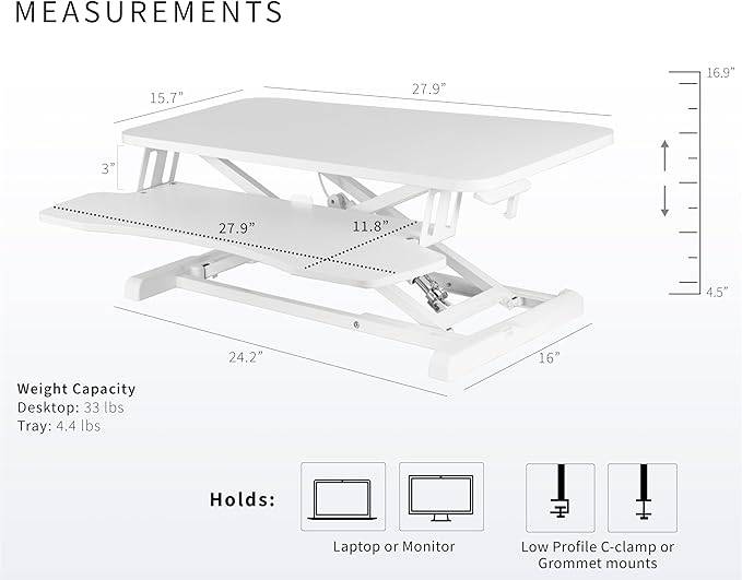 VIVO 28 inch Desk Converter, K Series, Height Adjustable Sit to Stand Riser, Dual Monitor and Laptop Workstation with Keyboard Tray, White, DESK-V028KW