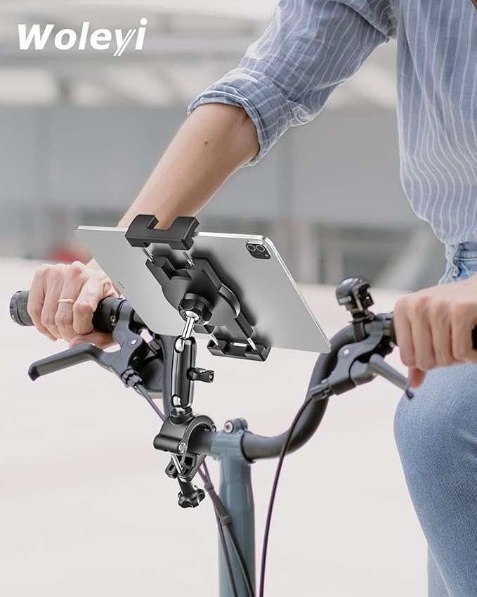Bike Tablet Mount, Super Stable Handlebar Motorcycle Tablet Holder with Metal Arm, Scooter Bicycle Tablets Clamp with 360 Degree Adjustable for iPad Pro Air Mini, iPhone, Galaxy Tab, 4.7-13" Devices