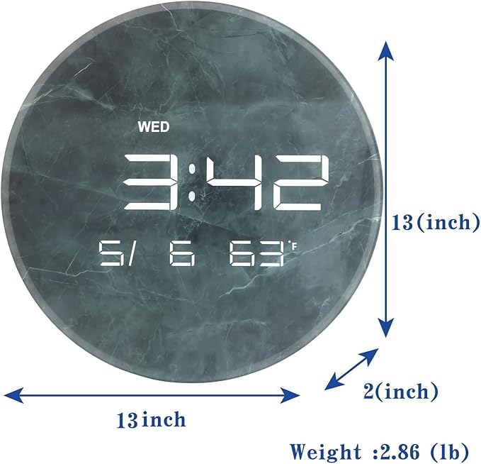 Digital Wall Clock with LED Display, 13" Calendar & Temperature, Automatic Dimming, 12/24hr Format, Wall & Desk Use - HUI-7855