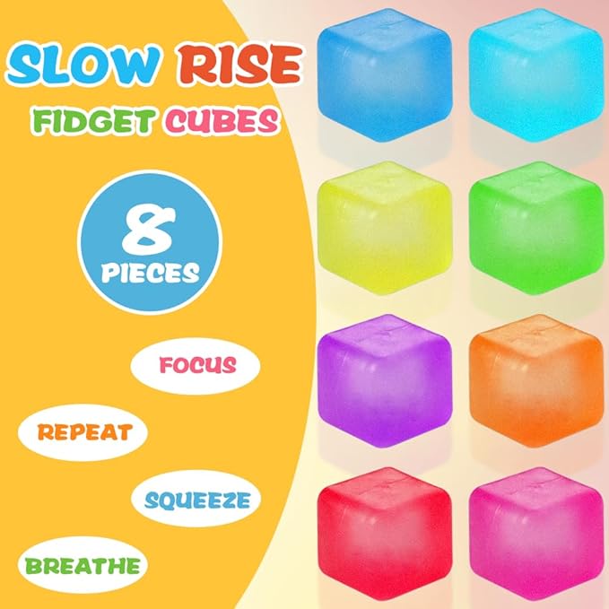 DIYDEC 8 Pcs Stress Cubes Fidget Toys 8 Colors Stress Balls for Kids Adults Teens Stress Relief Squishy Squeeze Balls for Party Favors Classroom Prizes