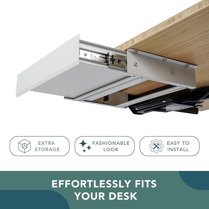 FLEXISPOT Under Desk Drawer 17.7in Wide Pull-Out Drawer for Storage Slide-out Under Desk Organizer for Office Home(L, White)