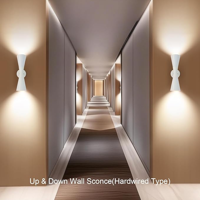 Modern Indoor Wall Sconce Up and Down White Wall Sconce Mid Century Indoor Wall Light Fixture Hardwired Wall Mounted Lamp for Living Room Bathroom Bedroom Hallway 13 Inch