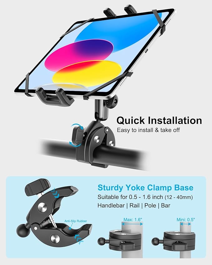 Tablet Yoke Mount, iPad Yoke Clamp Mount for Aircraft, 360° Adjustable Metal Arm Aviation Trainer Tablet Holder for iPad Pro 13 12.9 11, iPad Air Mini, Galaxy tab, iPhone, 4-13" Device