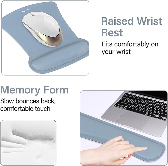 MOSISO Keyboard Mouse Pad Set, Large Gaming Mousepad&Keyboard Wrist Rest&Mouse Wrist Rest&Coaster, Ergonomic Non-Slip Mousepad&Easy Typing Cushion with Memory Foam for Home Office, Baby Blue