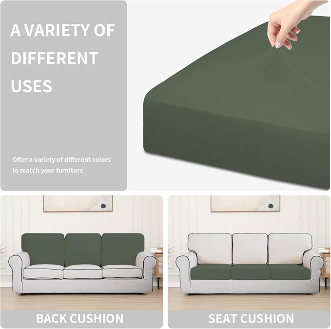 Easy-Going 100% Waterproof Chair Oversized Sofa Seat Cushion Slipcovers Couch Cushion Cover Stretch Furniture Protector for Kids, Pets (3-Piece Oversized Sofa Cushion, Grayish Green)