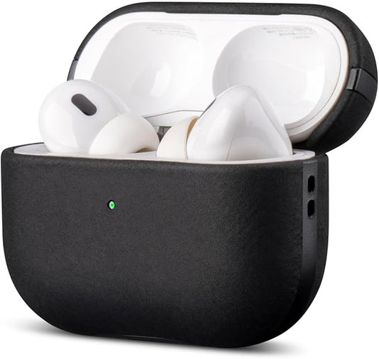 LOPIE Case for AirPods Pro 2nd Generation - Handmade AirPods Pro 2 Case Cover - Made of Crazy Horse Leather - Protective Hard Shell Cover Compatible with Wireless Charging - Vintage Style - Black