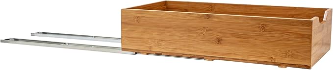 Household Essentials Glidez Bamboo and Steel Pull-Out/Slide-Out Storage Organizer for Under Cabinet Use - 1-Tier Design - Fits Standard Size Cabinet or Shelf, Natural