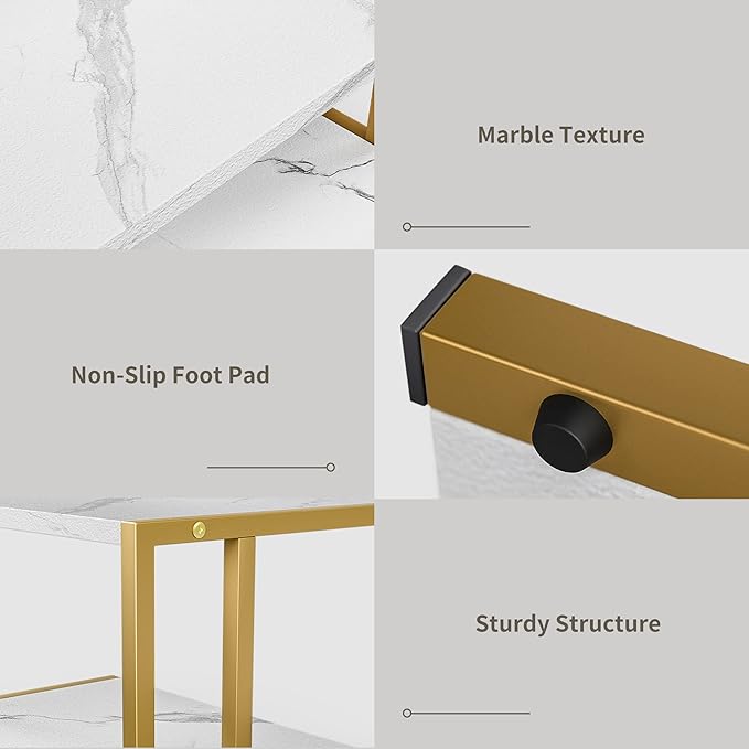 2 Tier Printer Stand, Desktop Printer Stand with Reinforced Metal Frame, Marble White Design Printer Shelf for Home Office, Compact Printer Stand for Desk or Under Desk, Holds Up to 20lbs