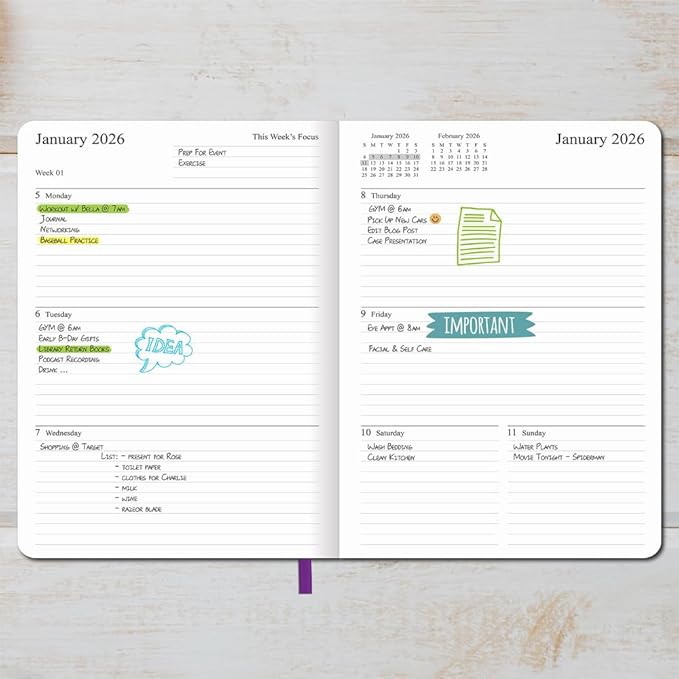 2025-2026 Planner - Weekly and Monthly Planner, Oct 2025 - Dec 2026, Vegan Leather Cover, Elastic Closure, 8.5"x11", Purple
