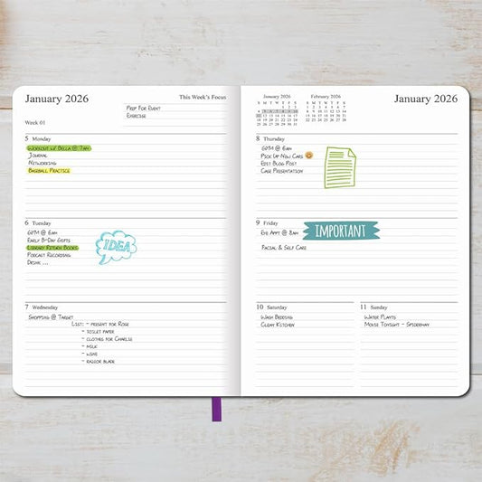 2025-2026 Planner - Weekly and Monthly Planner, Oct 2025 - Dec 2026, Vegan Leather Cover, Elastic Closure, 8.5"x11", Purple