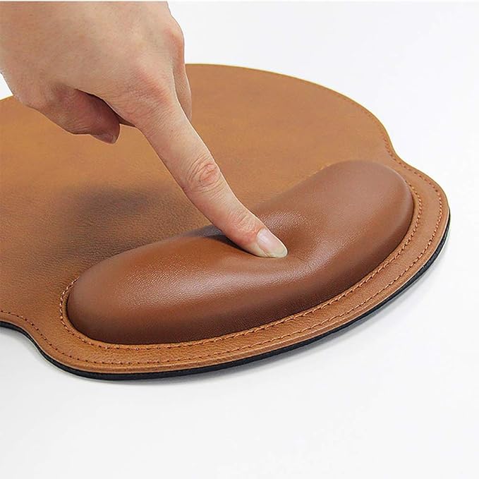 Mouse Pad Leather Wrist Rest Support, Ergonomic Memory Foam Mouse Wrist Rest Pad with Non Slip Rubber Base, Durable, Comfortable Mousepad for Computer Pain Relief at Home, Office, Work Travel, Brown