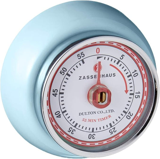 Zassenhaus Magnetic Retro Kitchen Timer, Classic Mechanical Cooking Timer (Light Blue)