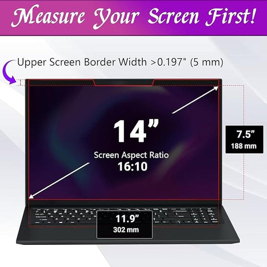 14-inch magnetic privacy screen, suitable for laptops with a 16:10 detachable anti-glare filter, reduces blue light/compatible with HP, Dell, Acer, Asus, Samsung, Lenovo and other laptops.
