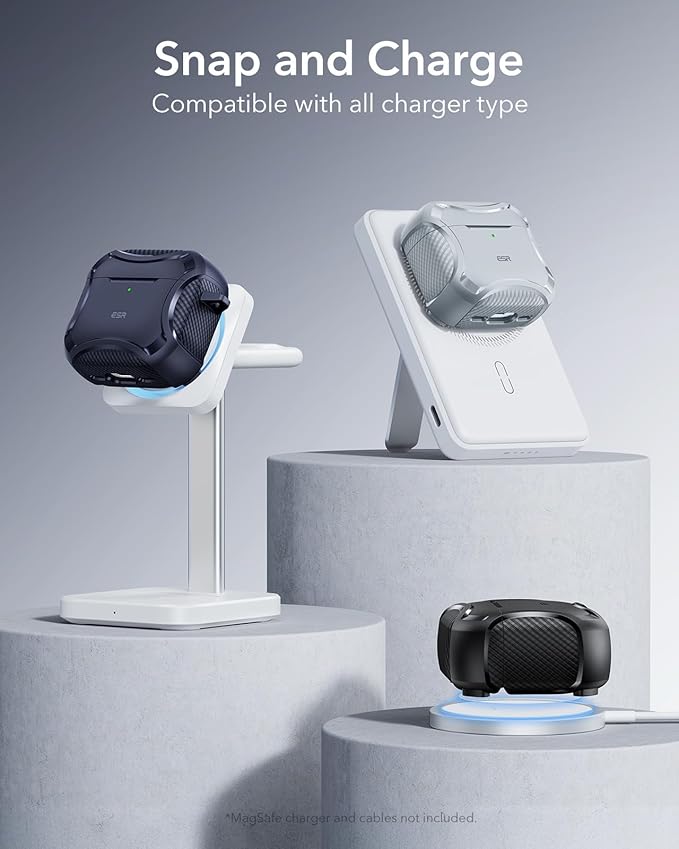 ESR for AirPods 4 Case, Compatible with AirPods 4th Generation Case (2024), Compatible with MagSafe, Powerful Drop Protection, Magnetic Lid, Cyber Series, Desert Titanium,Gray