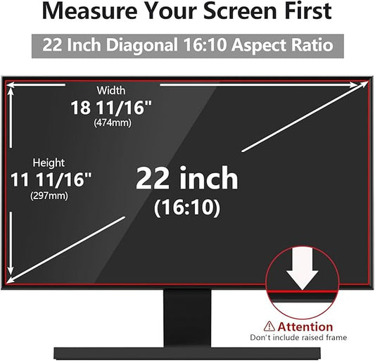 Computer Privacy Screen Protector 22 Inch with Hp Dell Acer Asus Samsung LG and More, Removable Security Shield Filter for 16:10 Aspect Ratio Monitor Like ViewSonic Sceptre AOC Koorui BenQ(22" Diagonal 16:10 1 Pack)