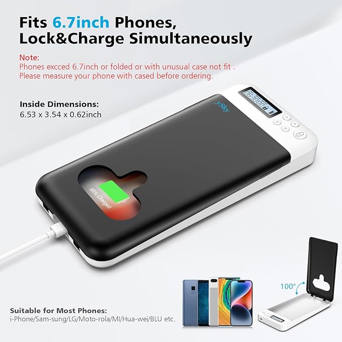 ySky Cell Phone Lock Box with Timer,Portable Timed phone Lock Box for iPhone and Android Phones, Self-Control Timer Phone Locker to Help Kids,Students, Adults Focus Back, Mobile Phone Addiction(Black)