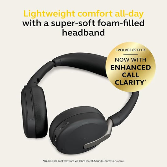 Jabra Evolve2 65 Flex Wireless Stereo Headset - Bluetooth, Noise-Cancelling ClearVoice Technology & Hybrid ANC - Certified for Microsoft Teams - Black