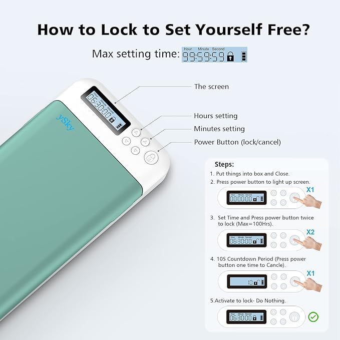 ySky Timed Lock Box, Portable Phone Locker with Self-Control Timer for iPhone, Android, Helping Kids, Students, Adults Focus Back, Mobile Phone Addiction Control (Green)