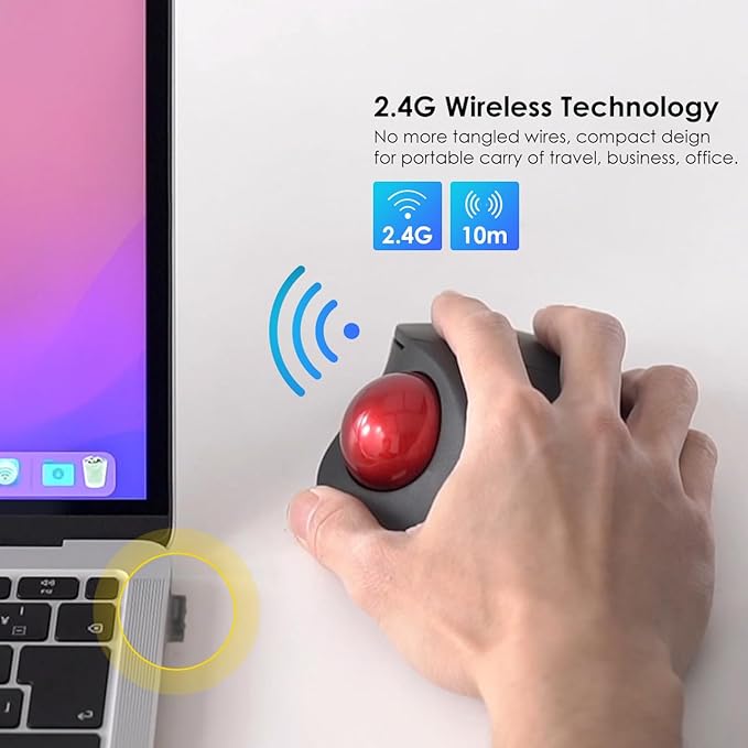 SANWA 2.4G Wireless Ergonomic Trackball Mouse, Optical Rollerball Mice, Programmable Silent Buttons, 40mm Trackball, 600/800/1200/1600 Adjustable DPI, Compatible with MacBook, Laptop, Windows, macOS