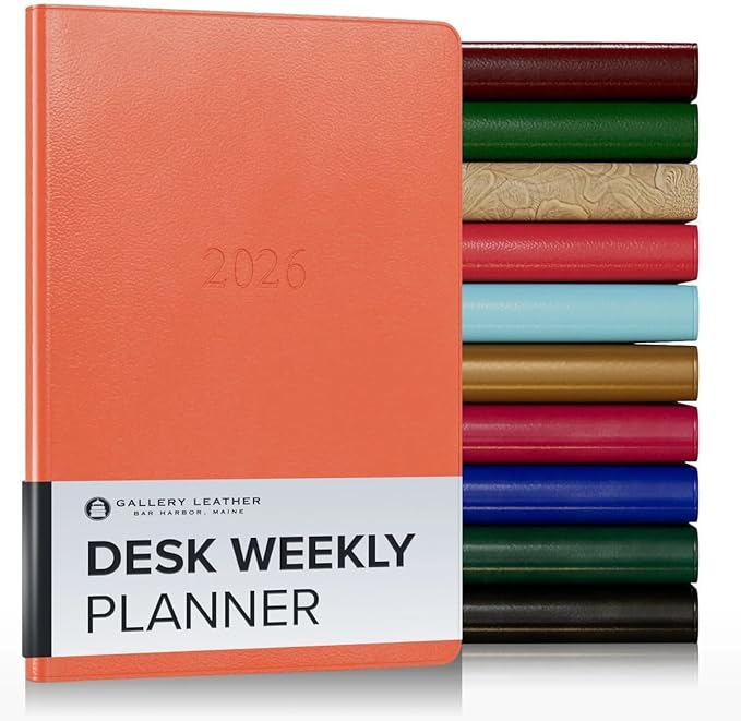 Gallery Leather Desk Weekly Monthly Planner 2025-2026, Elegantly Bound Calendar Planner and Notebook with Stylish Gold-Gilded Page Edges, 12 Months - Caribbean Sunset - 8 x 5.5 "