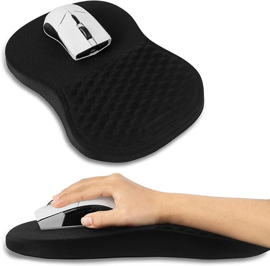 Ergonomic Mouse Pad Wrist Support and Keyboard Wrist Rest, Computer Carpal Tunnel Mouse Pads for Desk with Coaster Set, Memory Foam Mousepad with Non-Slip PU Base for Home Office (Black)
