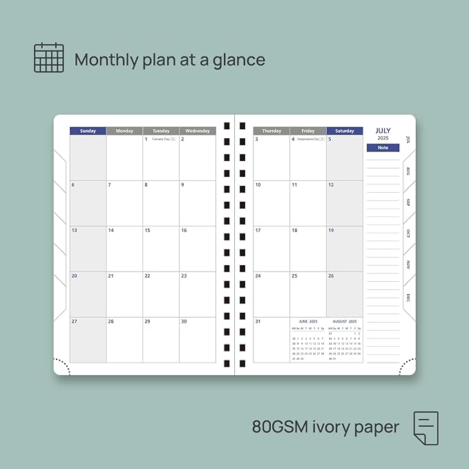 POPRUN Daily Planner 2025-2026 One Page per Day (6'' x 8.5'') with Spiral Bound Leather Soft Cover, Academic Year Appointment Book (Jul.2025 - Jun.2026) with Hourly Slots, Inner Pocket- Forest Green