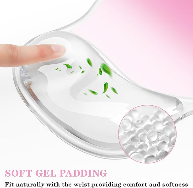 Mouse Pad with Wrist Rest,Ergonomic Mouse Pad with Comfortable Gel Wrist Rest Support and Non-Slip PU Base for Easy Typing Pain Relief, Durable and Washable (Transparent Pink Gradient)