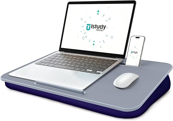 Lap Desk with Washable Cushion – Fits up to 17-Inch Laptops – Portable Laptop Desk & Stand – Bed desks & Tray for Writing, Reading, Working, Gaming on Bed, Couch, Floor –Istudyniture -Large, NavyBlue
