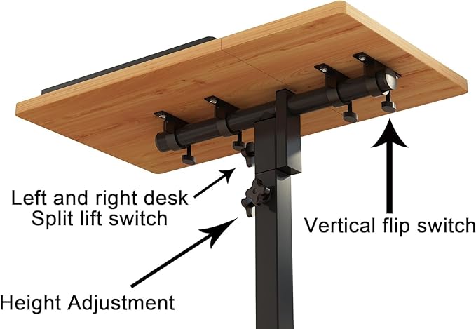 Laptop Desk Stand for Bed Portable Desk Overbed Bedside Mobile Laptop Table Rolling Foldable Table Adjustable Height with Locked Wheels & Mouse Pad for Office Sofa (Natural Color)
