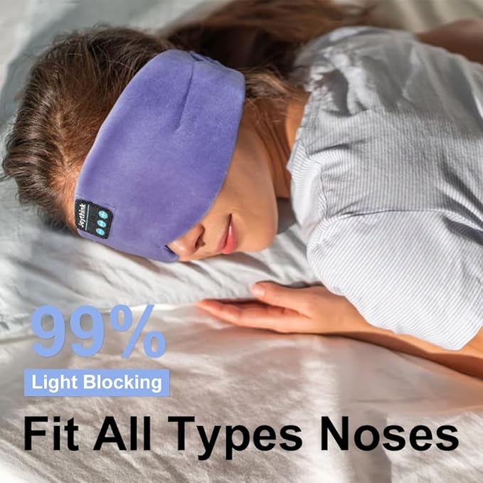 Joythink Sleep Headphones Bluetooth Sleep Mask Silk Headband Earphones Bluetooth Eye Mask for Sleeping On Side Blackout Soft Sleep Earphones Music Kids Children Eye Cover Purple