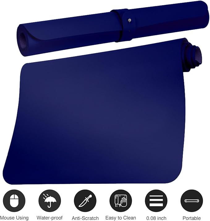 Boutilon Leather Desk Pad Protector,Non-Slip Mouse Pad,Laptop Desk Pad,Office Mouse Mat,Waterproof Leather Desk Blotter,Desk Writing Pad for Office and Home (L-Navy,35"x 17")
