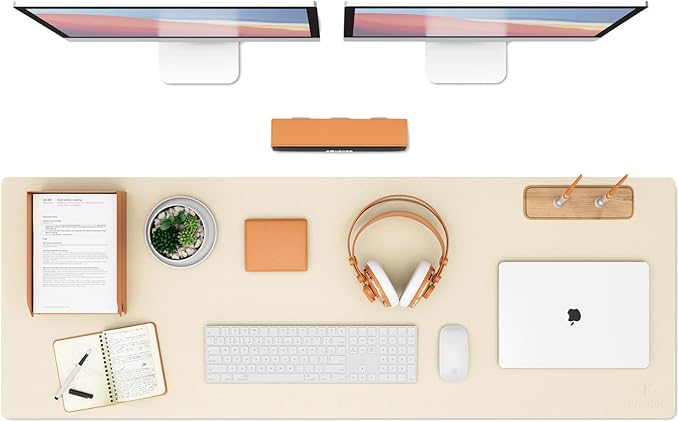 K KNODEL Large Office Leather Desk Mat, Mouse and Keyboard Pad, Computer and Laptop Mat, Desktop Protector and Cover, Writing Pad and Blotter (47.2"x17", Ivory Cream)